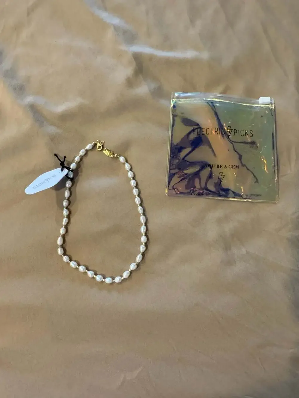 Electric Picks Pearl And Gold Beaded Choker Necklace New